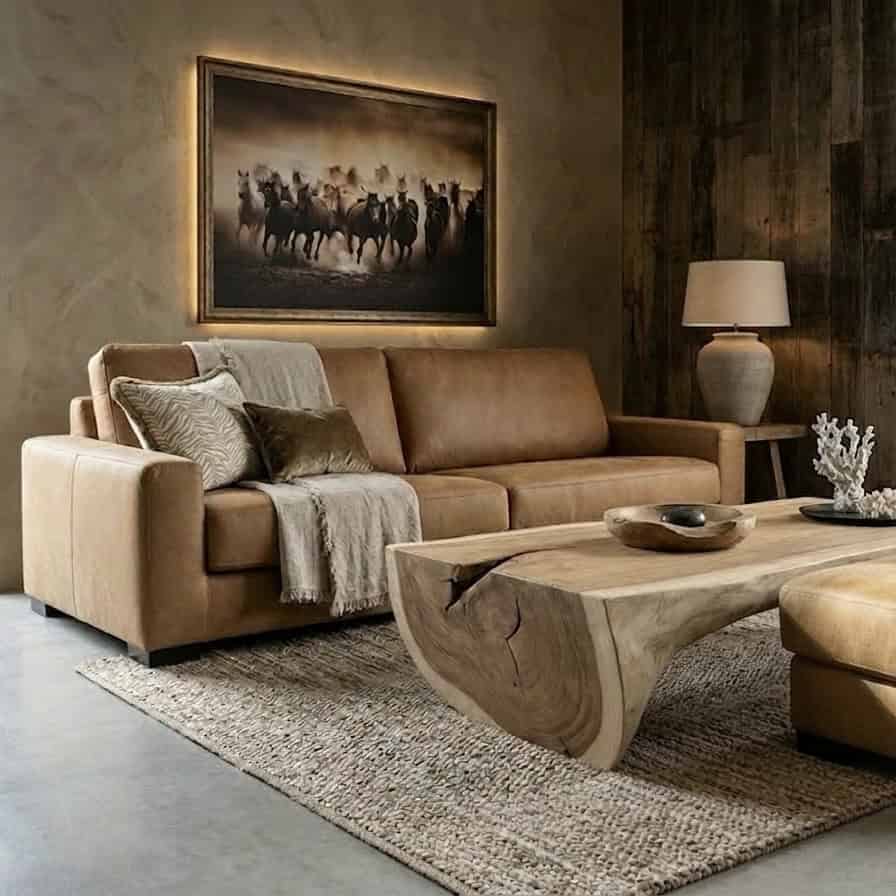 4-zits bank Kentucky met hocker in Africa leder caramel