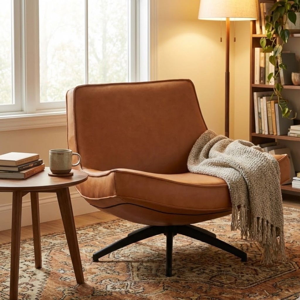 Uwa, Draai-fauteuil met sterpoot · HE Design — Leer of stof